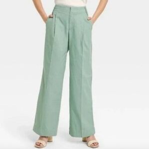 A NEW DAY Women's Wide Leg Pants Mint Green High Rise Stretch Trouser Size 4 NWT